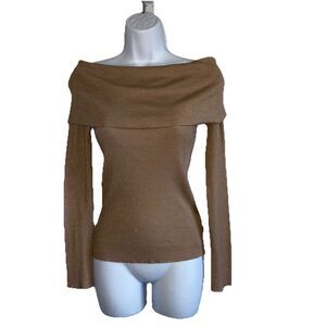 Ralph Lauren Black Label Gold Metallic Sparkle Off Shoulder Sweater Size Small